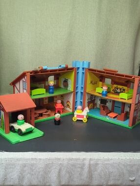 A) Fisher-Price Tudor House #952 brown & white, 2-story house complete w/Nursery